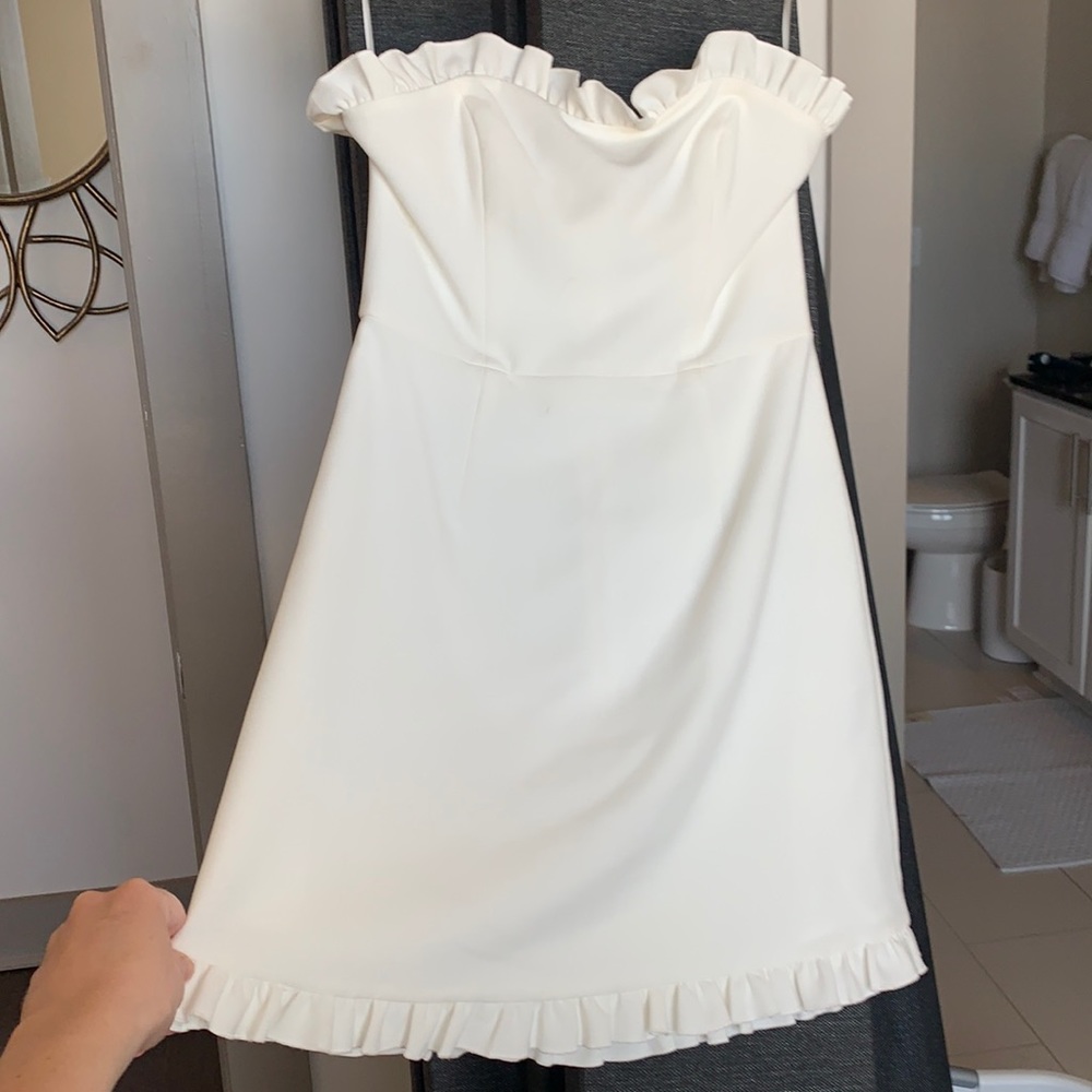 French connection white mini dress with ruffle